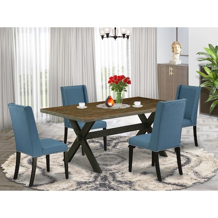 East West Furniture 5 Piece X-Style Modern Dining Room Table Set - Wire Brushed Black X677FL121-5
